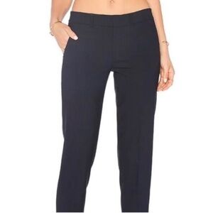 Vince Jet Black Tuxedo Trim Straight Leg Trousers 6 Pants Wool Stretch Ankle Med